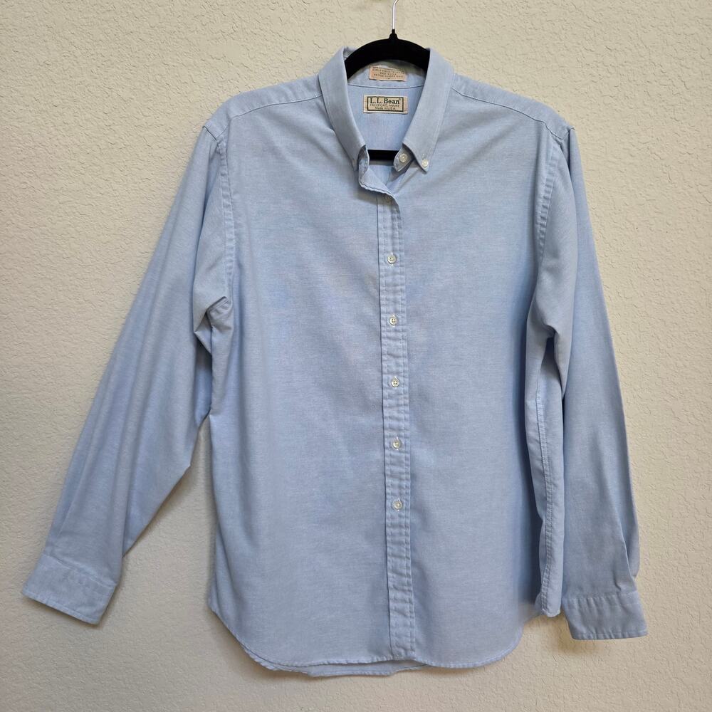 L.L. Bean Vintage Oxford Shirt Womens Large Blue Button Down Preppy 80s 90s USA - Picture 1 of 10